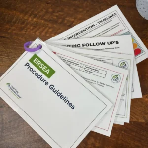 ERSEA Procedure Guidelines laminated cards with a ring in the top left corner